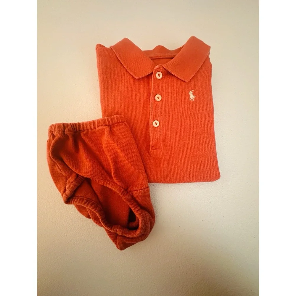 Ralph Lauren Coral 2pc Dress & Bloomers Set Cotton Pique Embroidered 18M